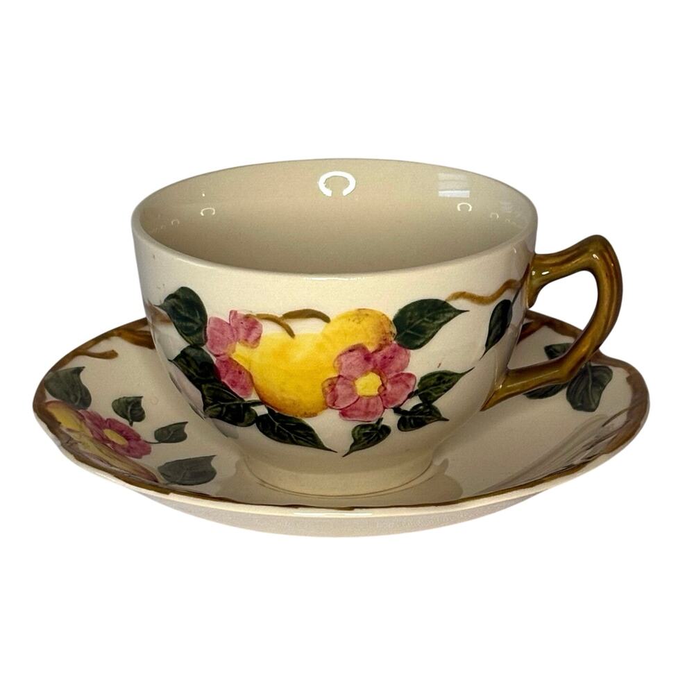 Vintage Johnson Bros. Peach Bloom Cup & Saucer Set of 4 Hand Painted Pink Floral